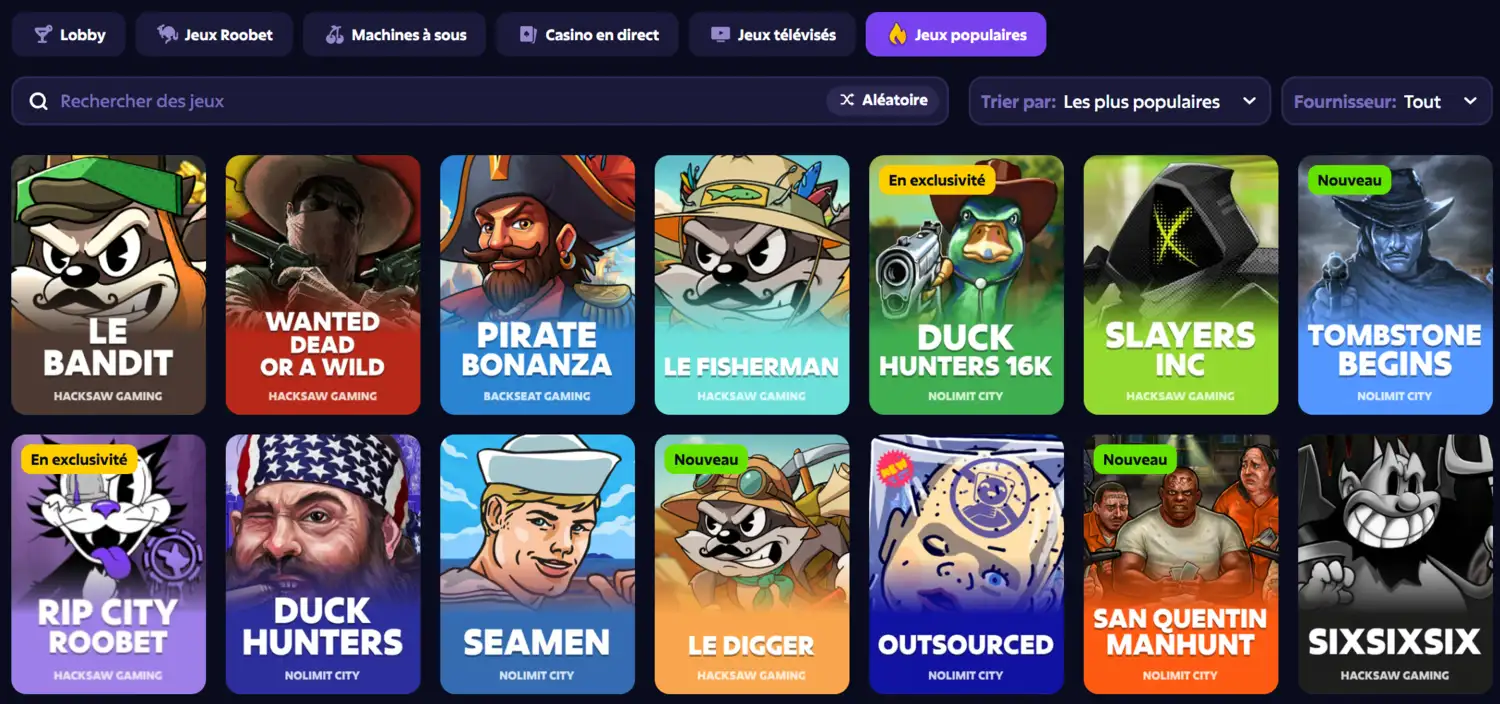 Roobet Casino jeux